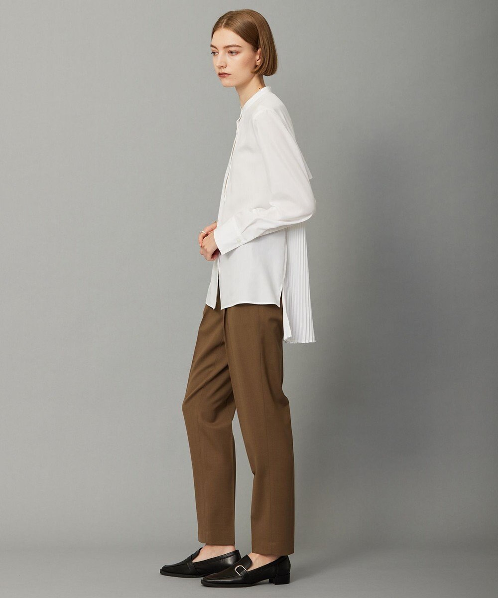 ICB 【洗える】 スパンローンプリーツ バンドカラーシャツ 