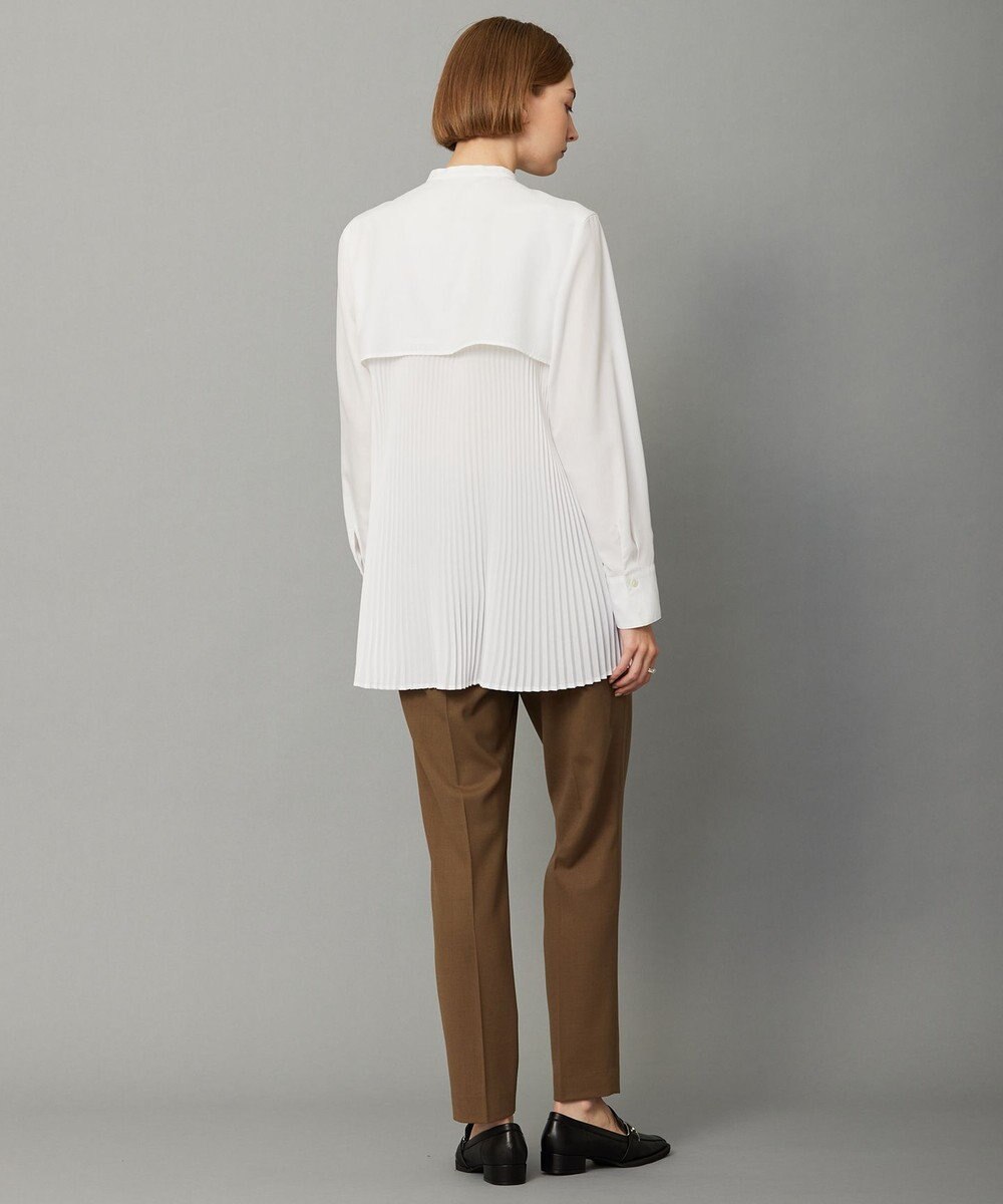 ICB 【洗える】 スパンローンプリーツ バンドカラーシャツ 