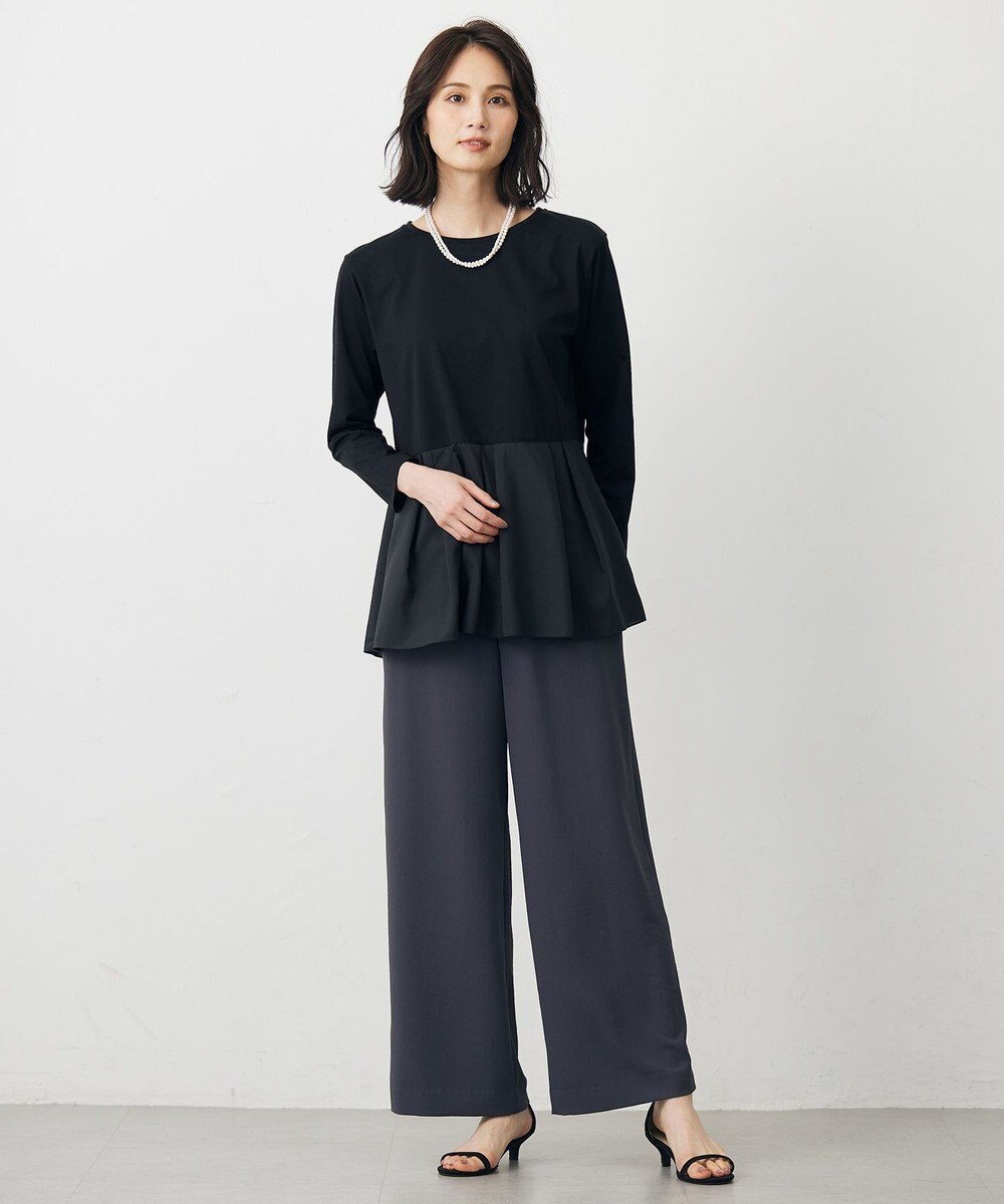 J.PRESS LADIES L 【洗える・吸水速乾・接触冷感・セットアップ対応】Light ジョーゼット ワイド パンツ 