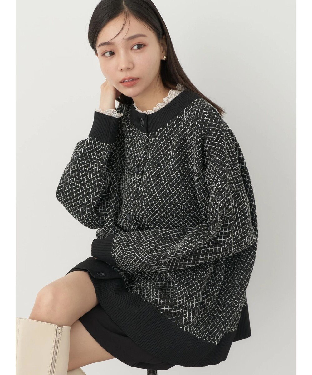 earth music&ecology ダイヤ柄ジャガードカーディガン 