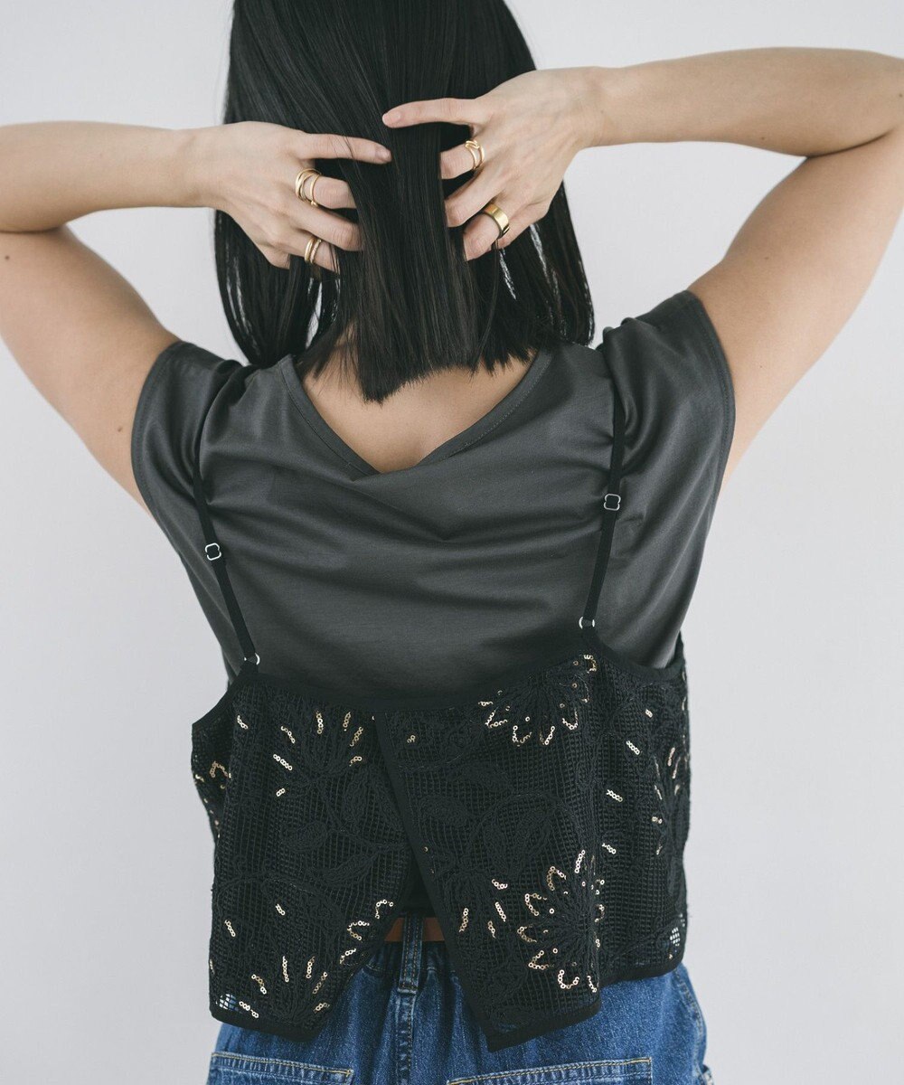 YECCA VECCA 【2点SET】刺繍メッシュキャミセットコットンTee 