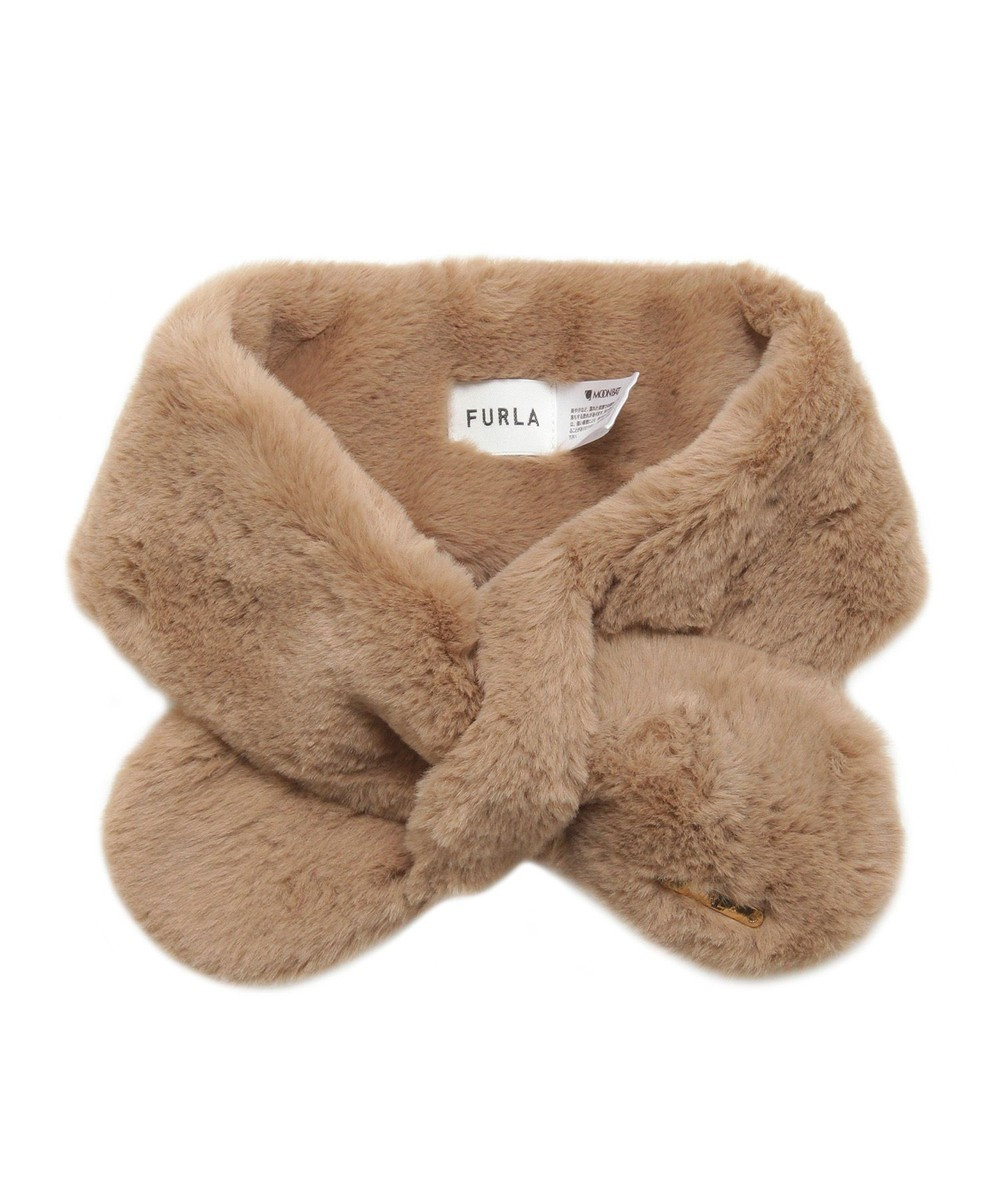 MOONBAT FURLA ファーティペット 差し込み ロゴプレート付 フェイクファーマフラー 