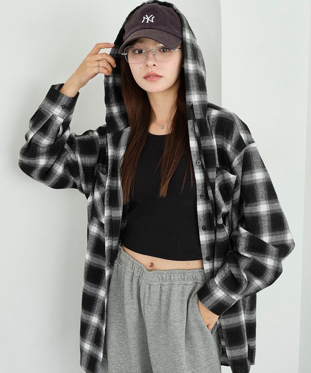 WEGO 【25年秋冬新作】チェックフードBIGネルシャツ 