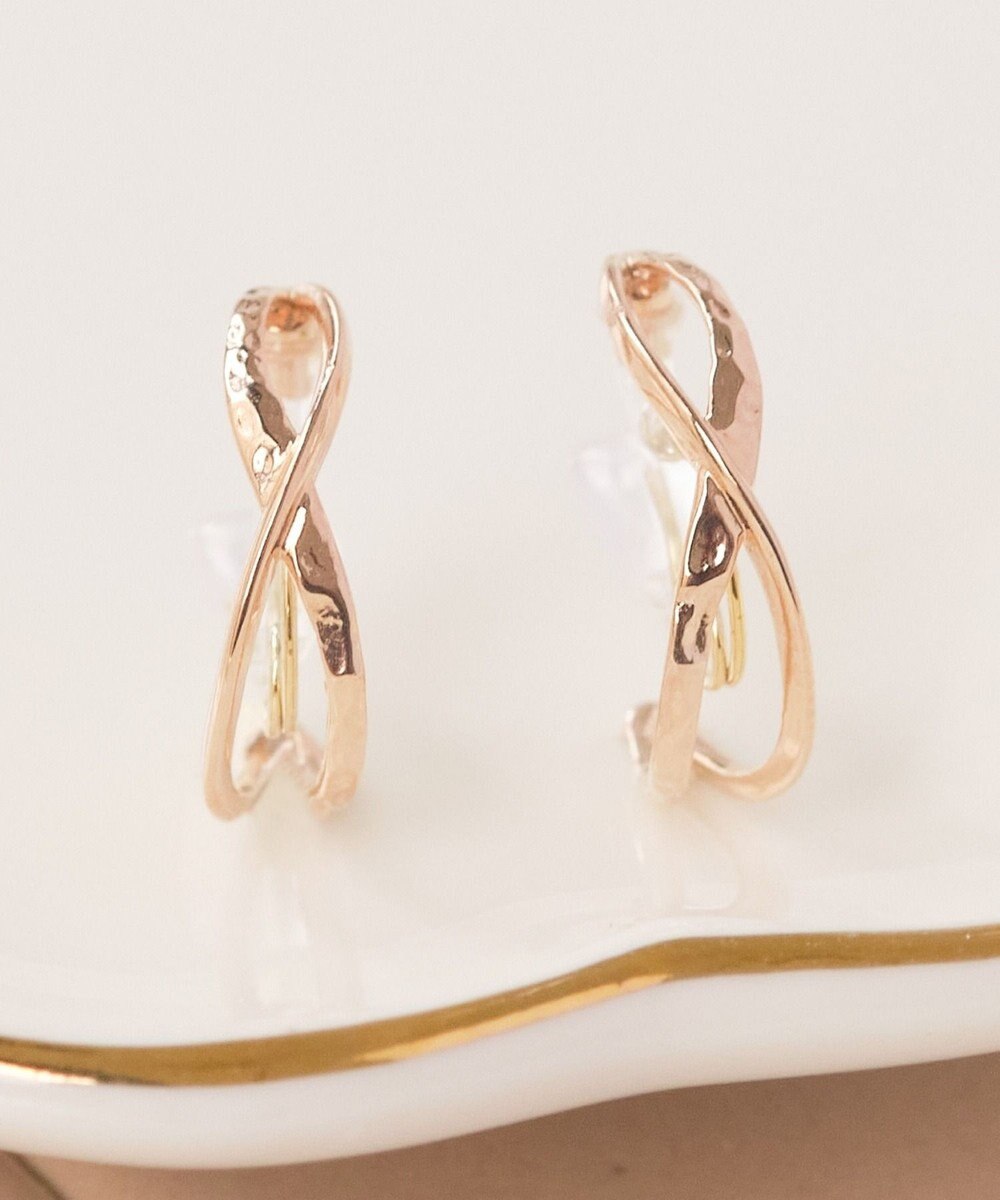 Phoebe 〈シリーズ累計販売10000点突破！〉〈痛くないシリーズ/金属アレルギー対応〉クロスフープクリスタルループフィットイヤリング　ローズゴールド 