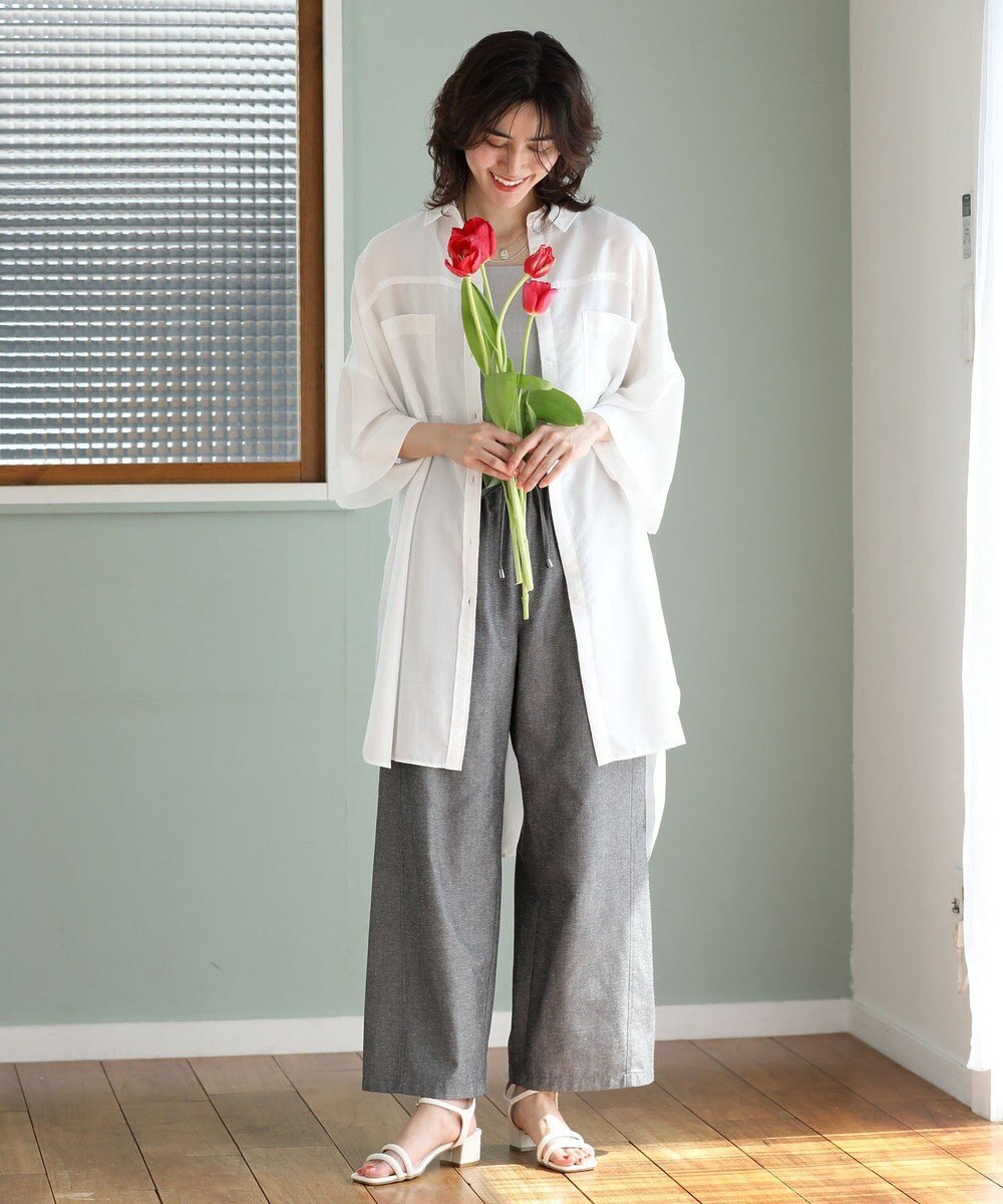 Green Parks 綿麻混イージーワイドパンツ 