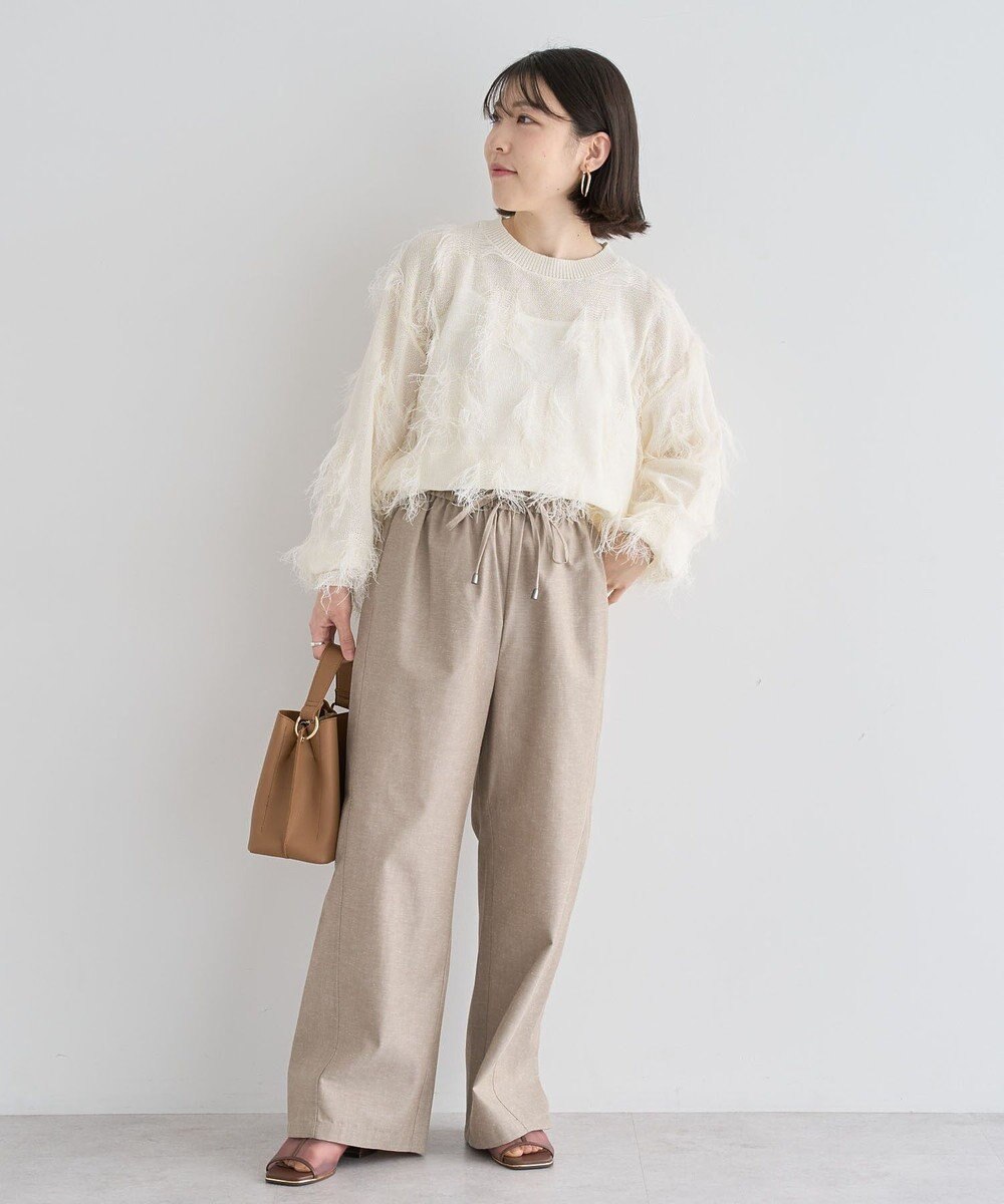 Green Parks 綿麻混イージーワイドパンツ 