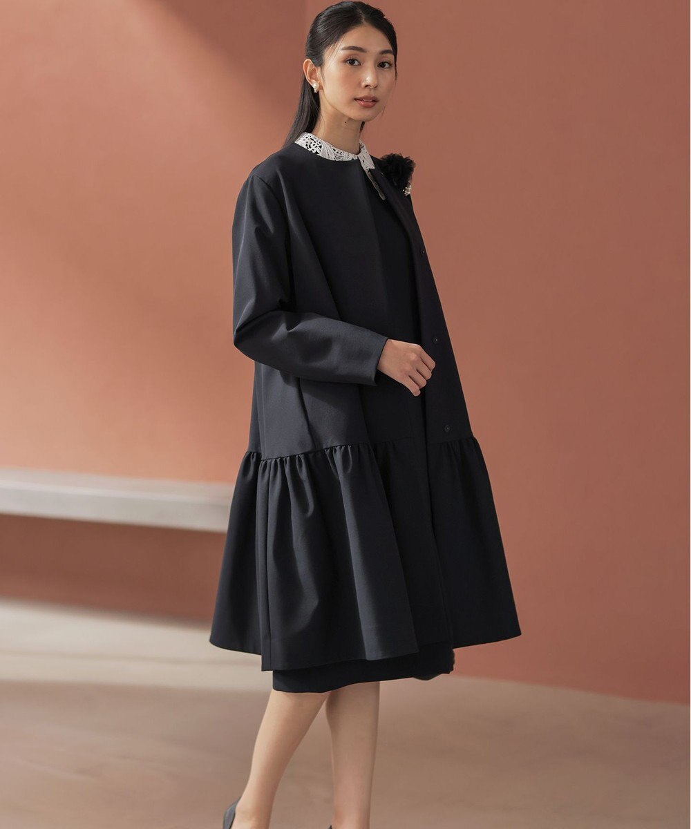 組曲 S 【KUMIKYOKU NAVY】ダブルクロスストレッチ ノーカラーコート 