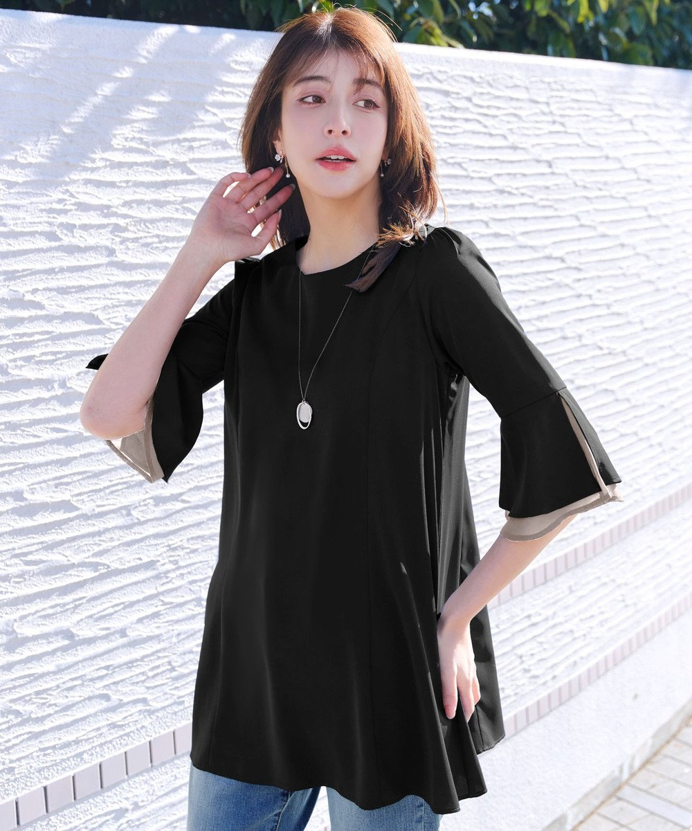 Tiaclasse 【新色追加】シフォンフレア袖チュニックブラウス 