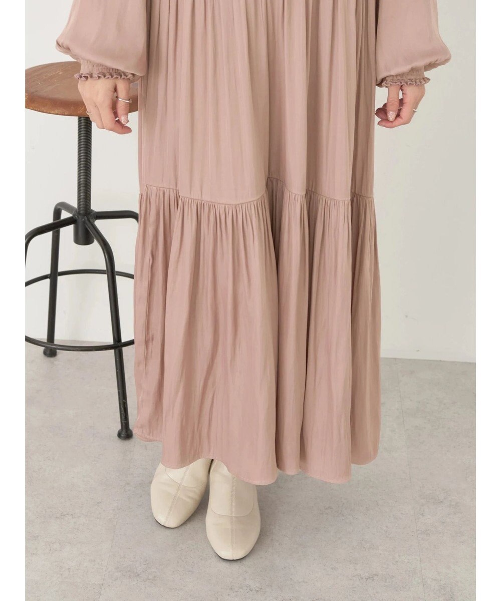 earth music&ecology サテンティアードワンピース 