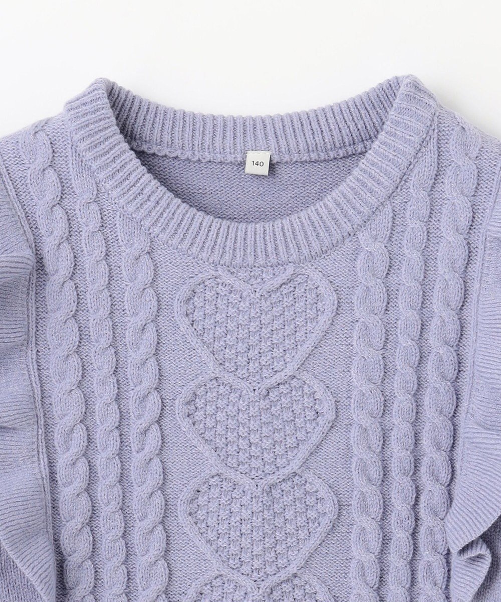 ANY KIDS 肩フリルハートケーブルニット 