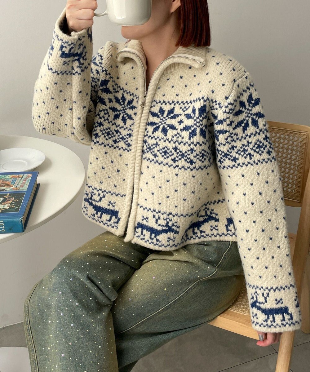 WEGO 雪柄ZIPニット 