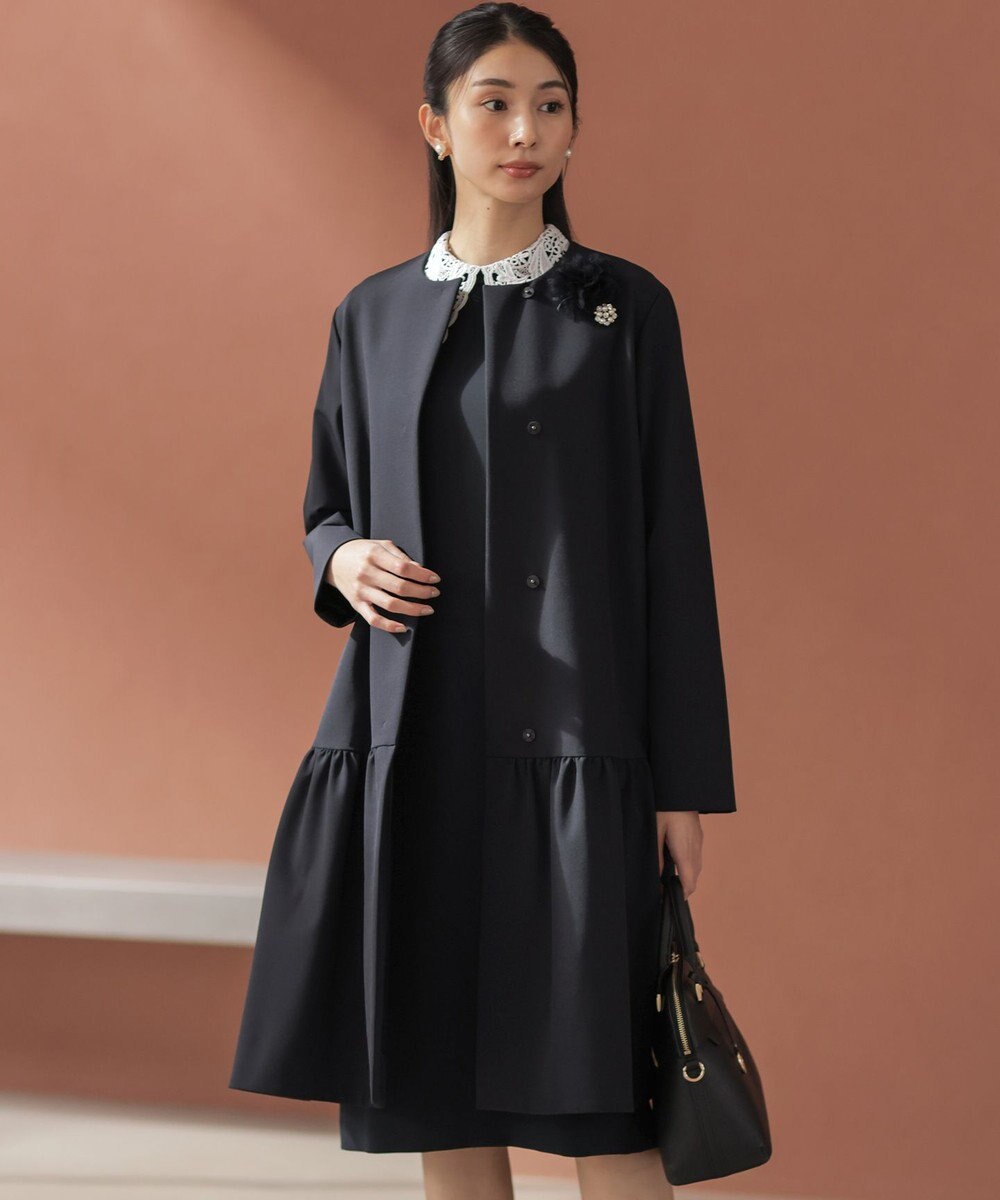 組曲 S 【KUMIKYOKU NAVY】ダブルクロスストレッチ ノーカラーコート 