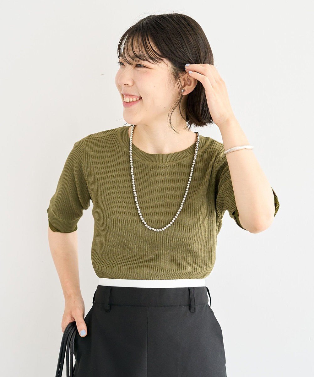 Green Parks 袖レイヤー５分袖ニットプルオーバー 