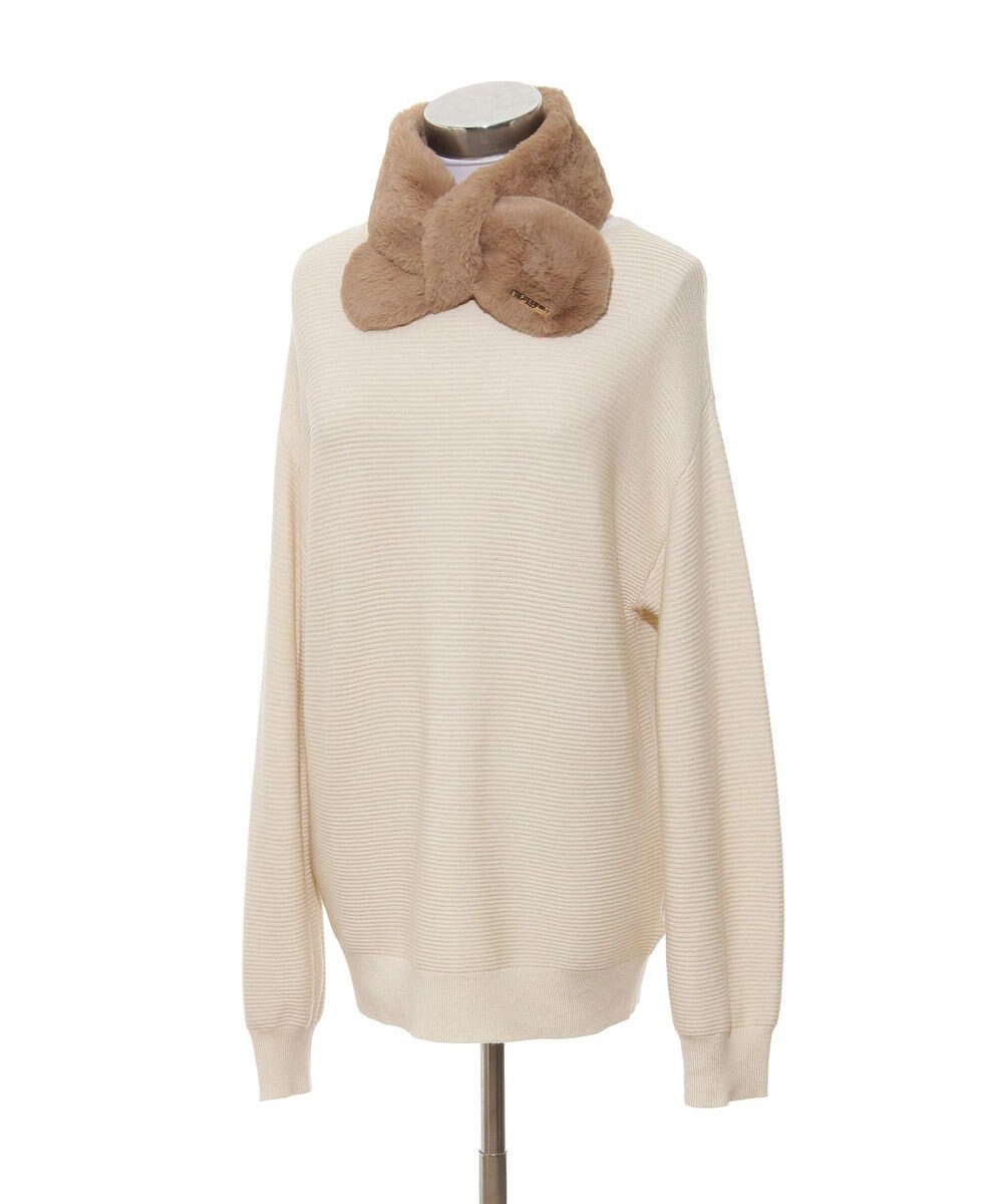 MOONBAT FURLA ファーティペット 差し込み ロゴプレート付 フェイクファーマフラー 