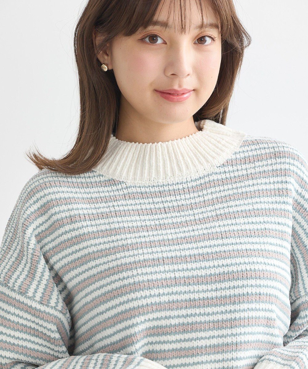 earth music&ecology マルチボーダーベロアモールプルオーバー 