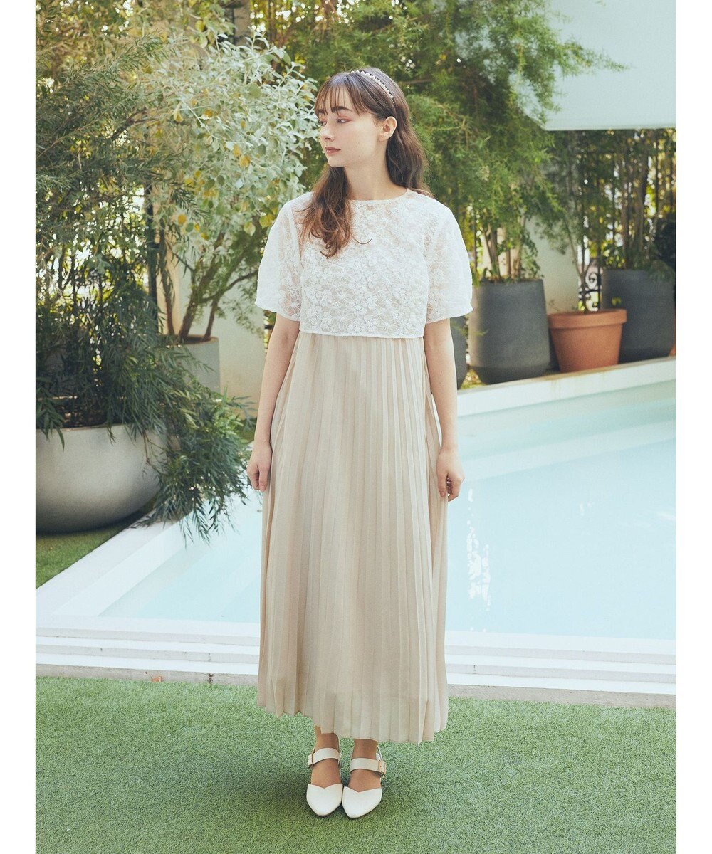 earth music&ecology ＳＥＴ２点　オーガンジー刺繍＋プリーツワンピース 