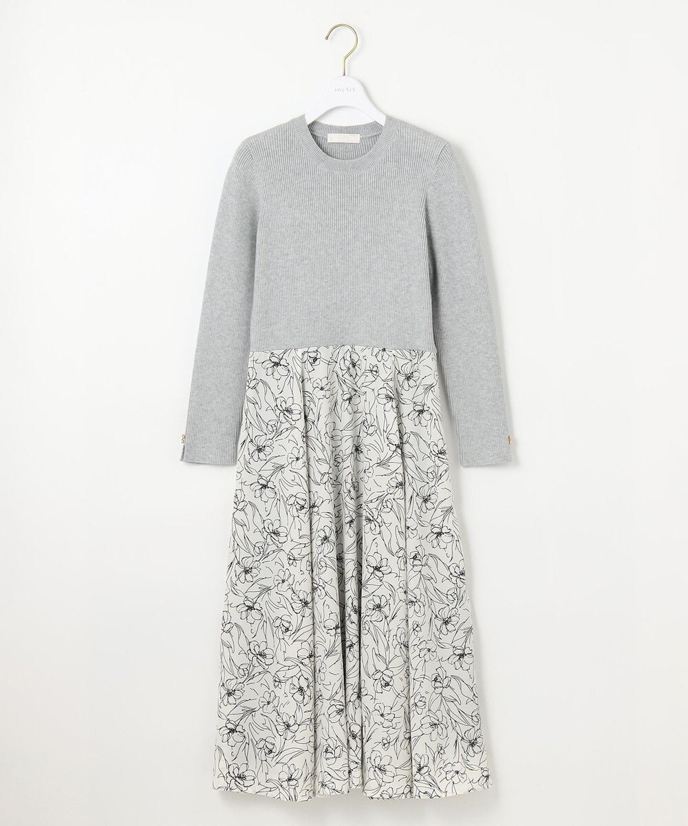 ANY SIS L 【洗える】フラワープリントドッキング ワンピース 