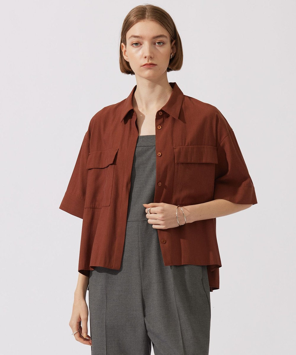 ICB 【洗える】T/Rドライリネン クロップドシャツ 