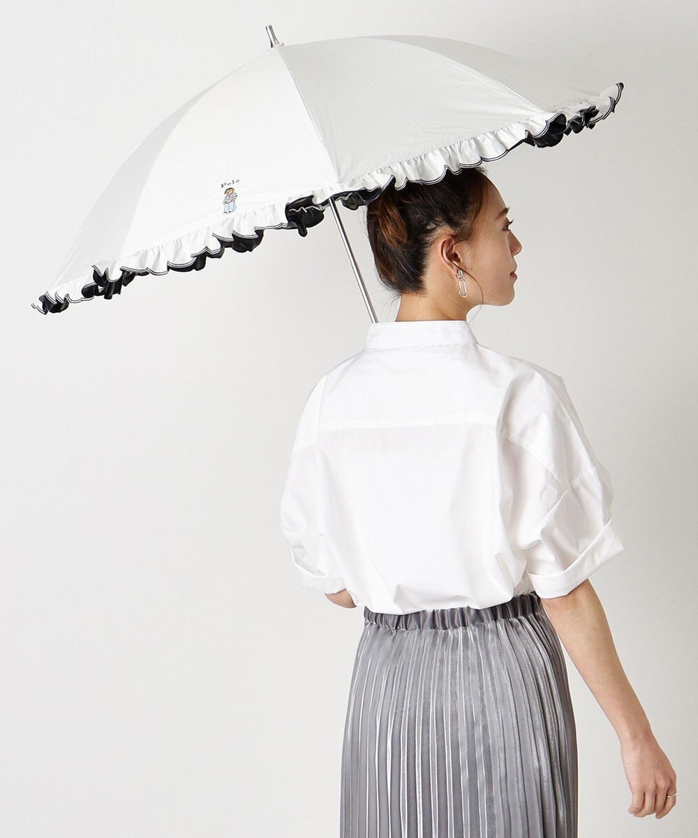MOONBAT 【WEB限定】POLO RALPH LAUREN（ポロ ラルフローレン）晴雨兼用日傘 長傘 ワンポイントベア刺繍 フリル 一級遮光 遮熱 UV 