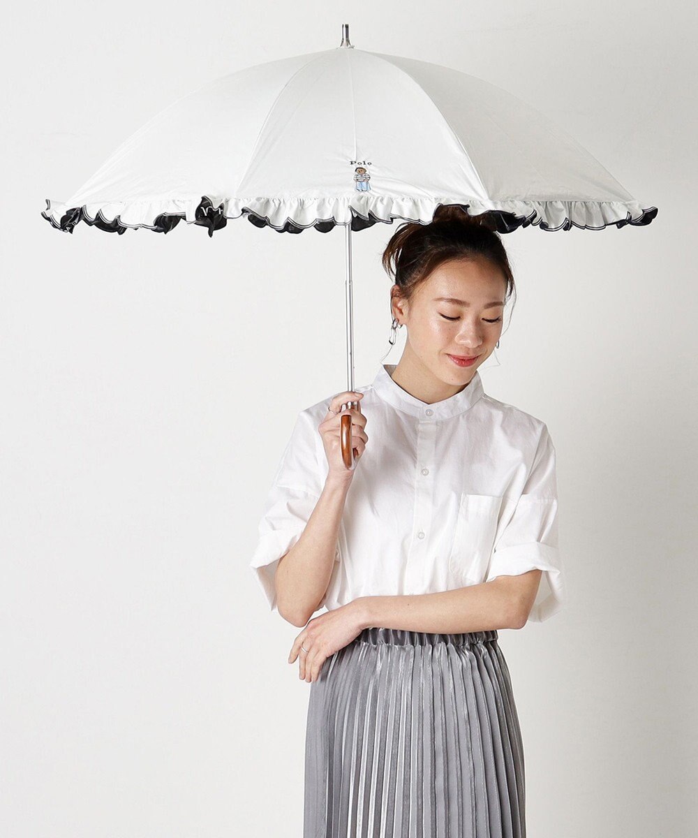 MOONBAT 【WEB限定】POLO RALPH LAUREN（ポロ ラルフローレン）晴雨兼用日傘 長傘 ワンポイントベア刺繍 フリル 一級遮光 遮熱 UV 