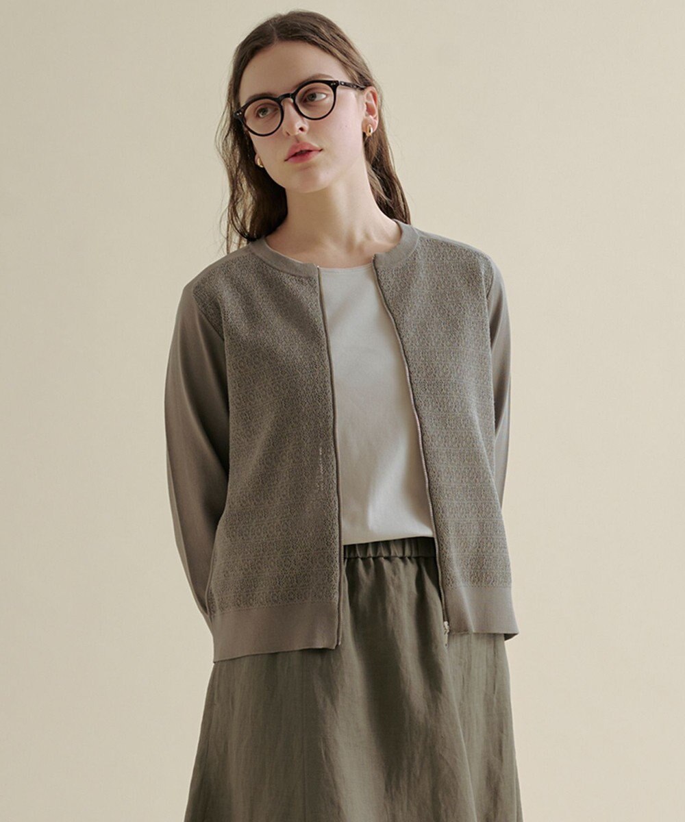 J.PRESS LADIES L 【季節の変わり目に】Lace Jacquard ニット ブルゾン 