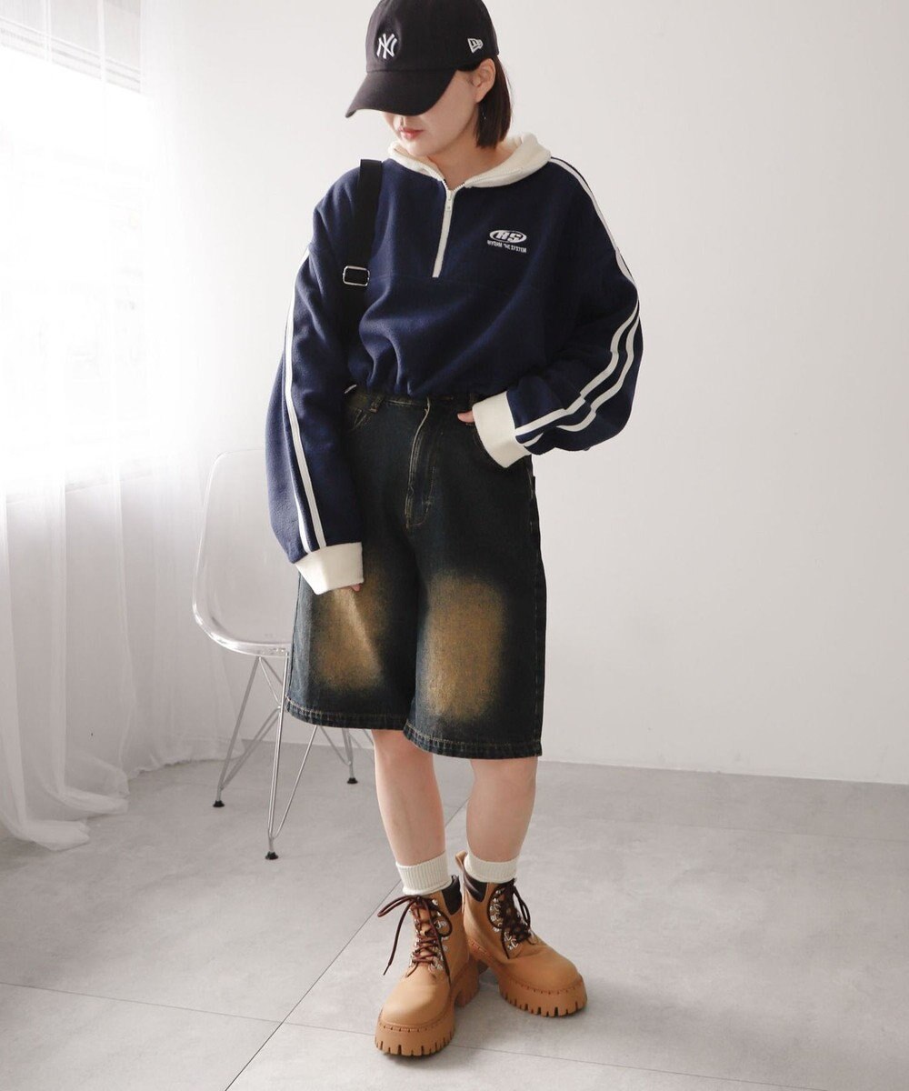 WEGO ハーフジップフリースショートプルオーバー 