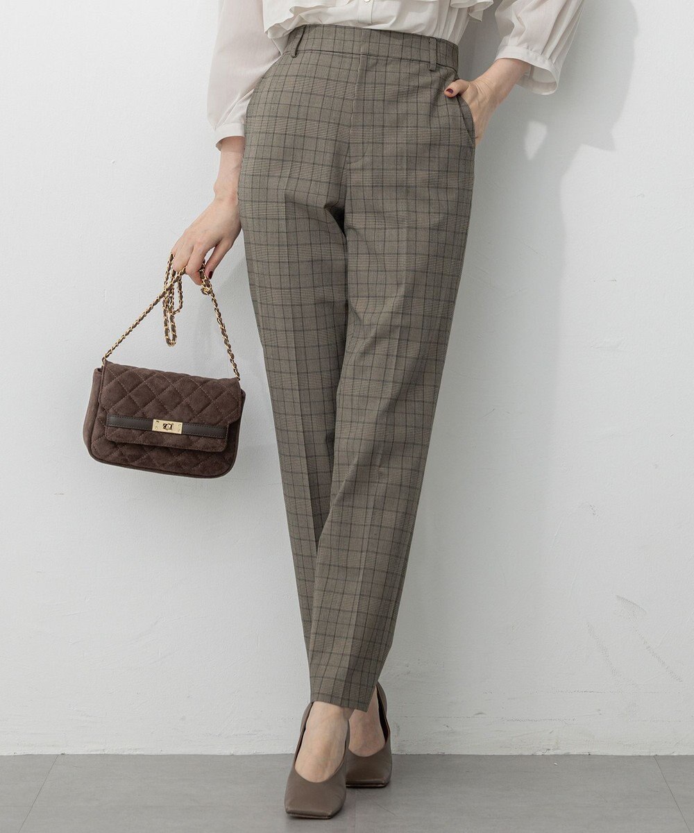 23区 【洗える】ドライ2WAYストレッチ チェック テーパード パンツ 