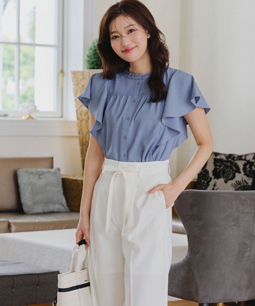 Tiaclasse L 【洗える】フレアスリーブレースブラウス 