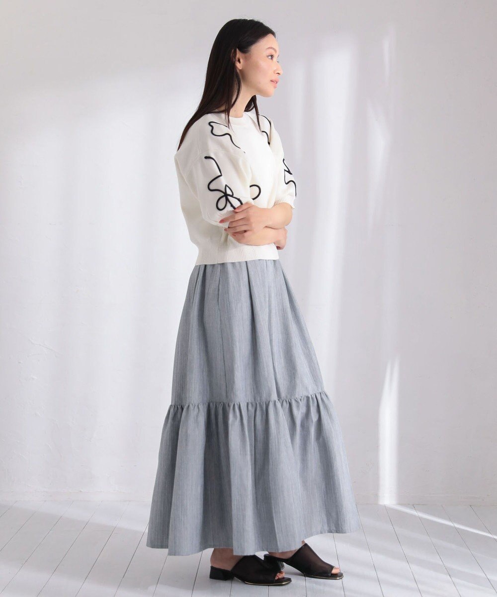 Green Parks ・ＥＬＥＮＣＡＲＥ　ＤＵＥ　ライン刺繍５分袖ニット 