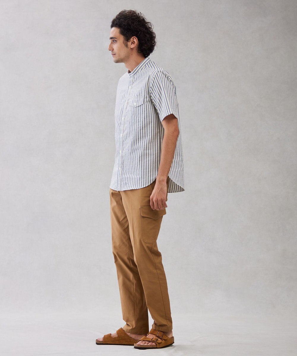 J.PRESS MEN 【クールマックス】サッカーマルチストライプ バンドカラーシャツ 