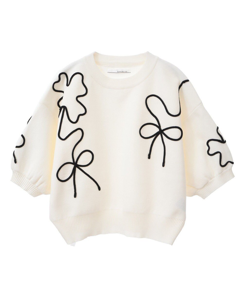 Green Parks ・ＥＬＥＮＣＡＲＥ　ＤＵＥ　ライン刺繍５分袖ニット 
