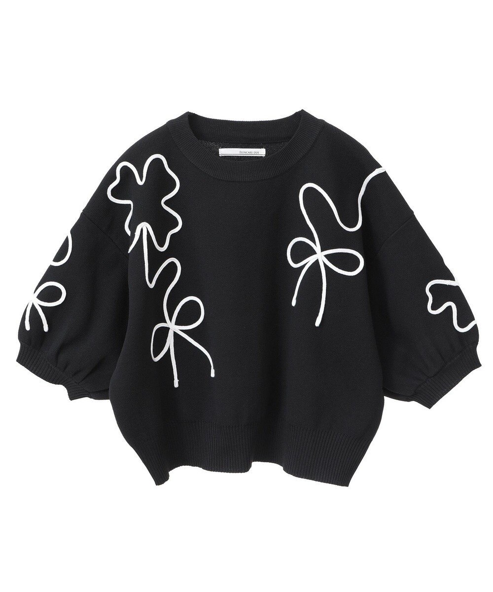 Green Parks ・ＥＬＥＮＣＡＲＥ　ＤＵＥ　ライン刺繍５分袖ニット 