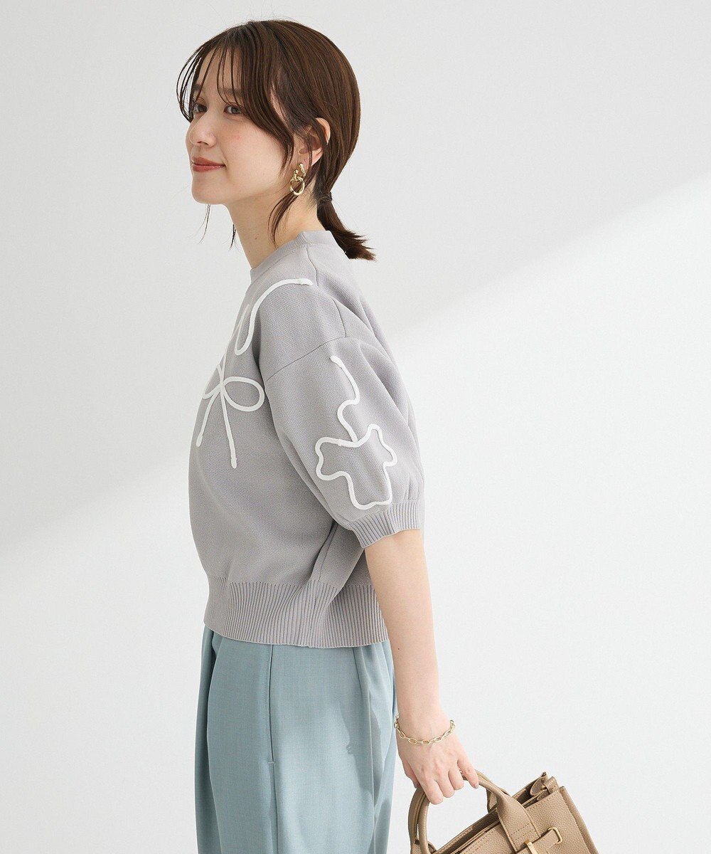 Green Parks ・ＥＬＥＮＣＡＲＥ　ＤＵＥ　ライン刺繍５分袖ニット 