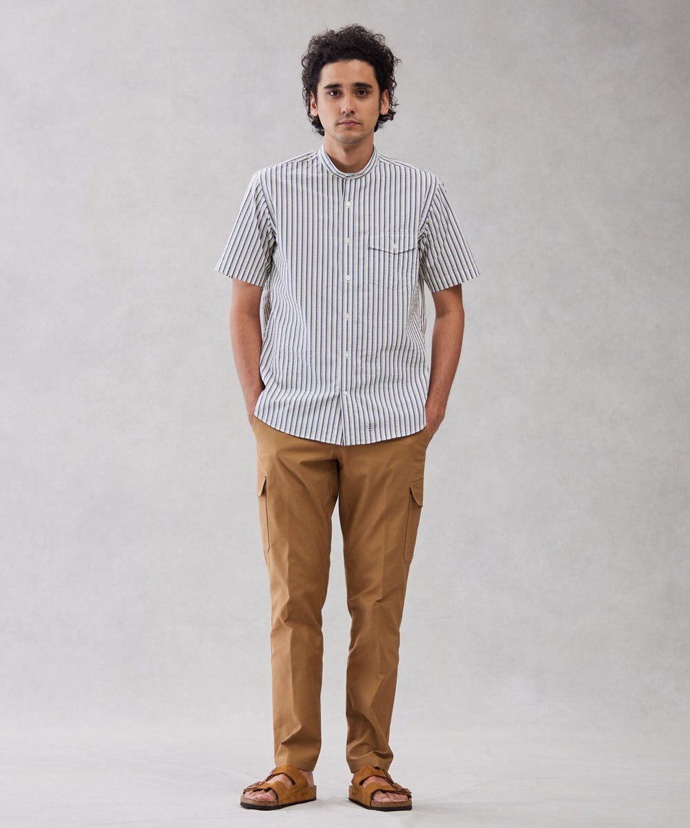 J.PRESS MEN 【クールマックス】サッカーマルチストライプ バンドカラーシャツ 