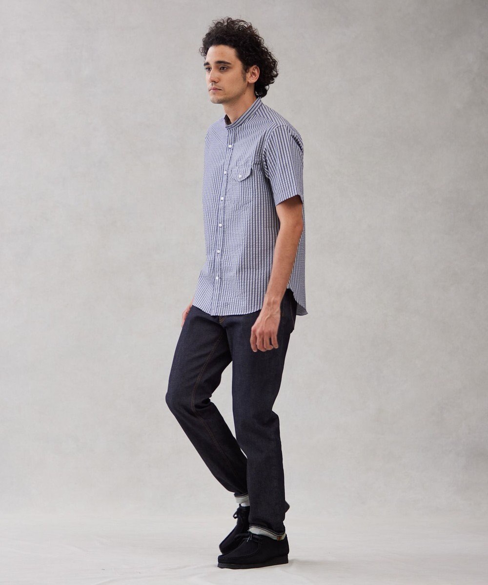 J.PRESS MEN 【クールマックス】サッカーマルチストライプ バンドカラーシャツ 