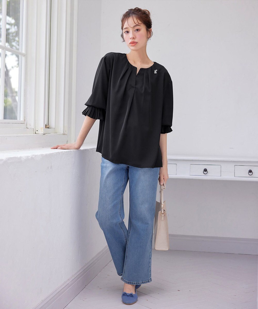 Tiaclasse L 【洗える】プリーツスリーブブラウス 