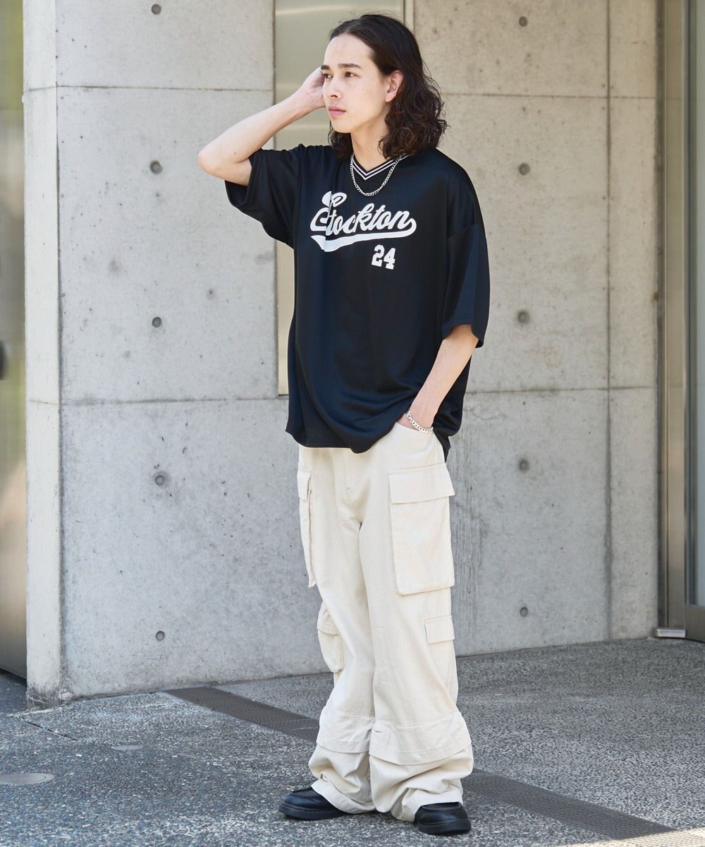 WEGO 【ユニセックス着用ITEM/2点セットネックレス付き/MLサイズ展開】アクセ付きラインリブメッシュプルオーバー 