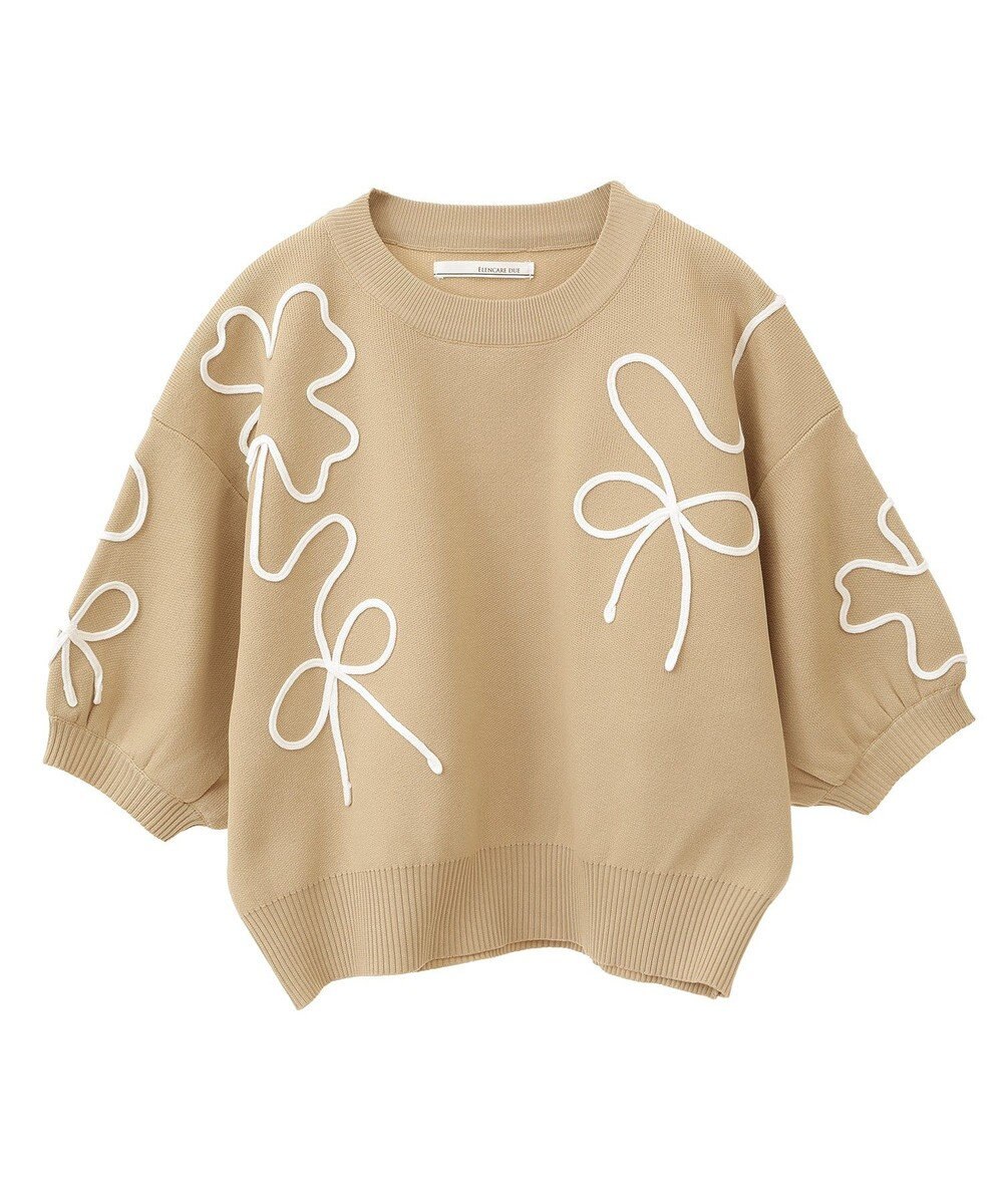 Green Parks ・ＥＬＥＮＣＡＲＥ　ＤＵＥ　ライン刺繍５分袖ニット 