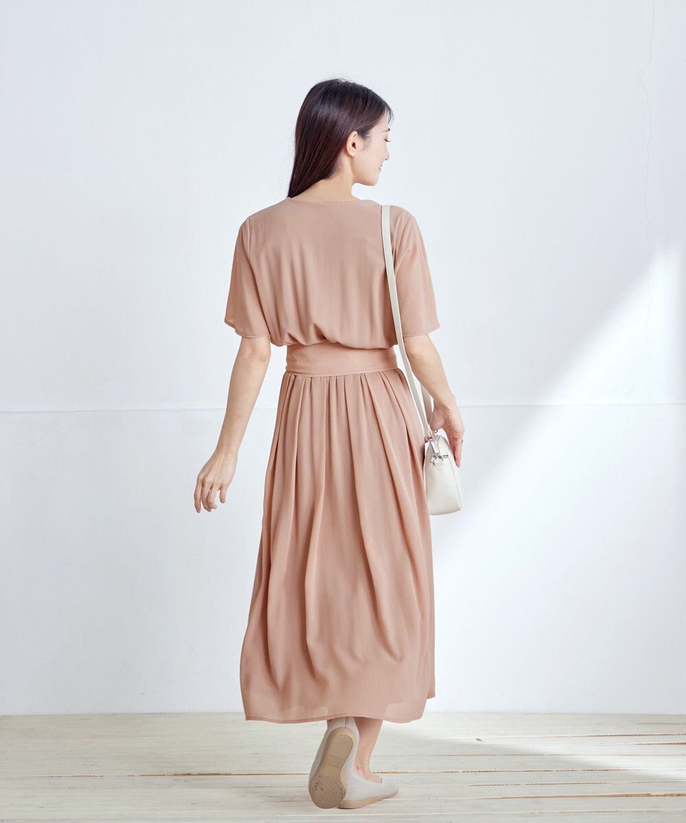 Tiaclasse 【洗える】花びらスリーブベルト付きワンピース 