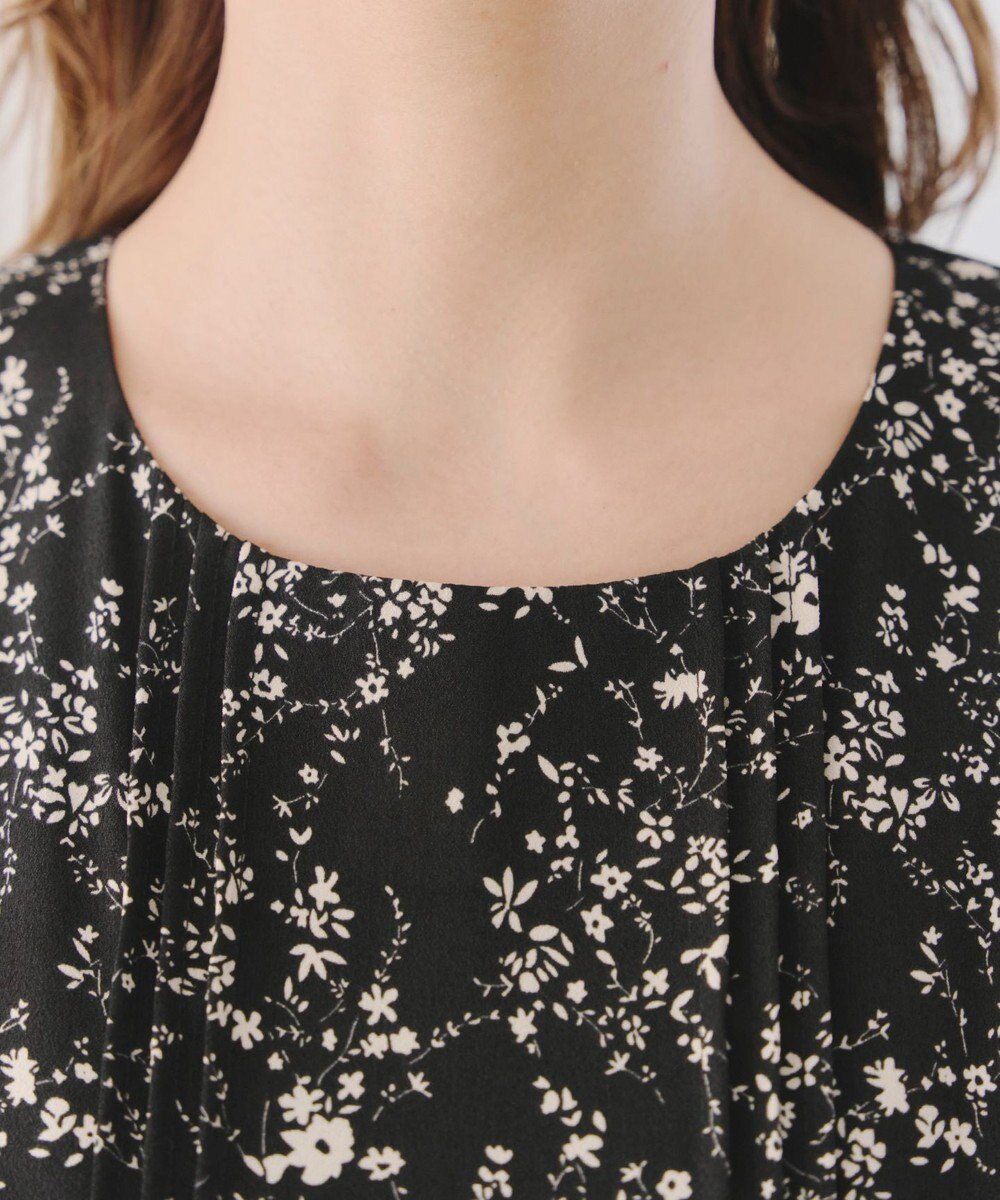 Tiaclasse 【袖が選べる・洗える】配色モノクロ花柄ワンピース 