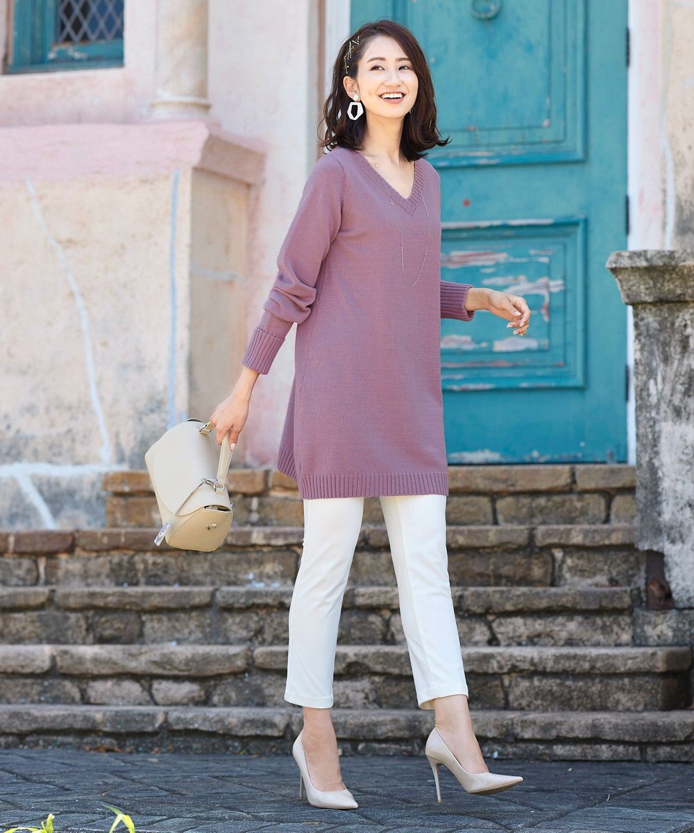 Tiaclasse L 【洗える】幅広く活躍が期待できるVネックリブニットチュニック 