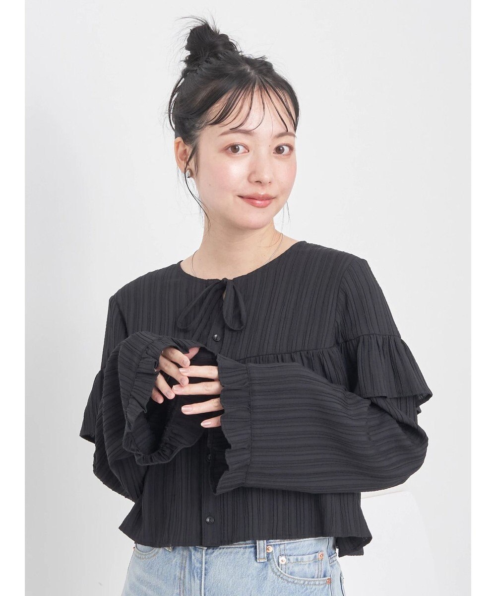 earth music&ecology フリル切替えショートブラウス 