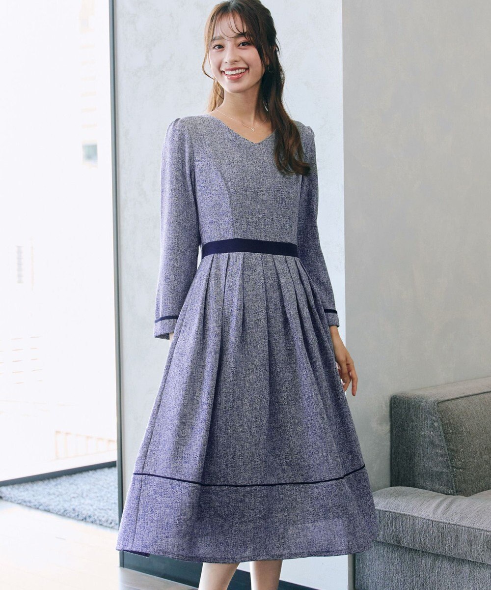 Tiaclasse 【洗える】配色パイピングフレアワンピース 