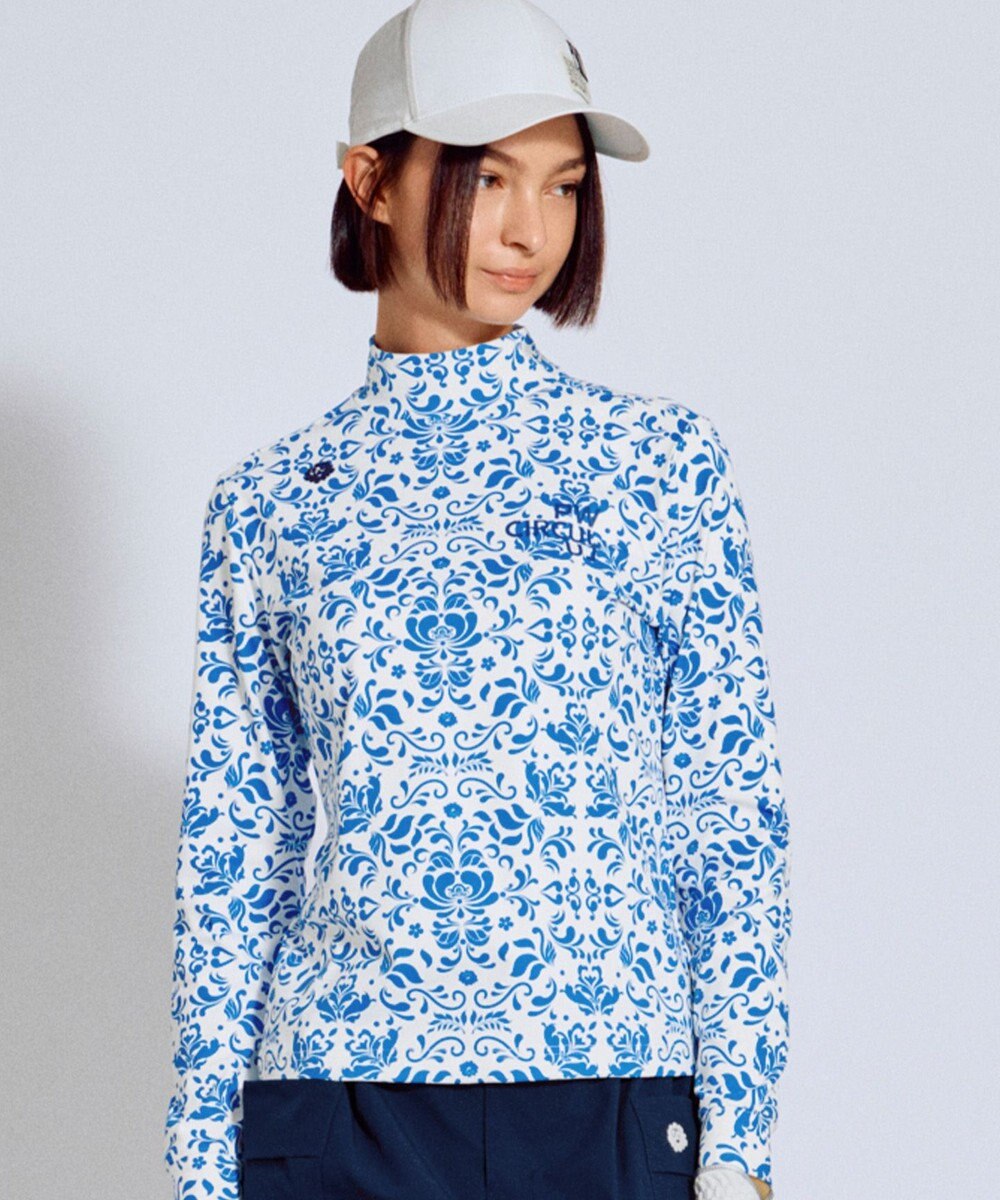 PW CIRCULUS 【吸水速乾 / UV遮蔽率99.5% UVカット / ストレッチ】【WOMEN】DELFT総柄 ロングスリーブモックT ゴルフウェア レディース 
