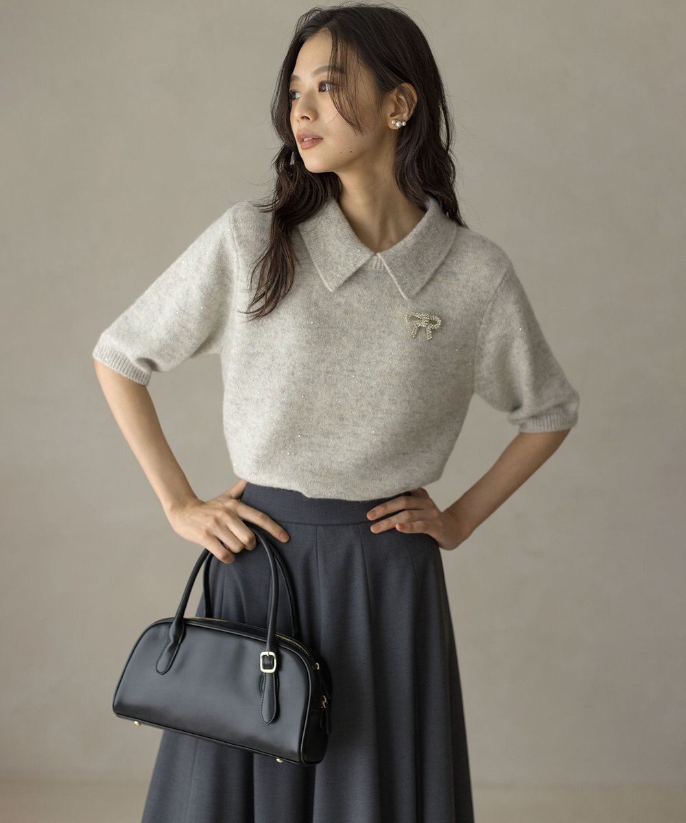 組曲 【加藤ローサさん着用 / 襟取り外し可】スパンコールヤーン 5分袖ニット 