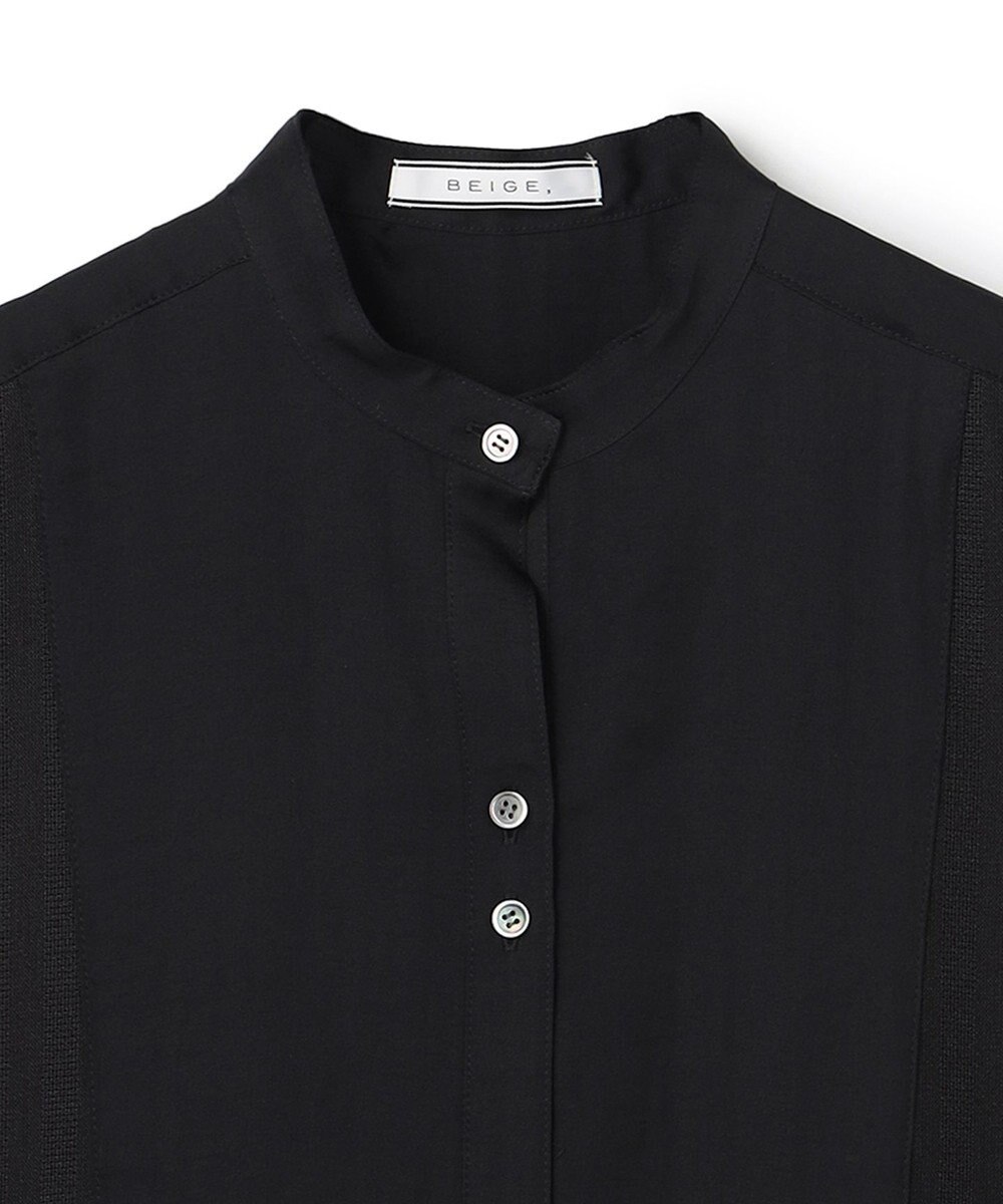 BEIGE， GOSHE / サテン切替 シアースタンドブラウス 