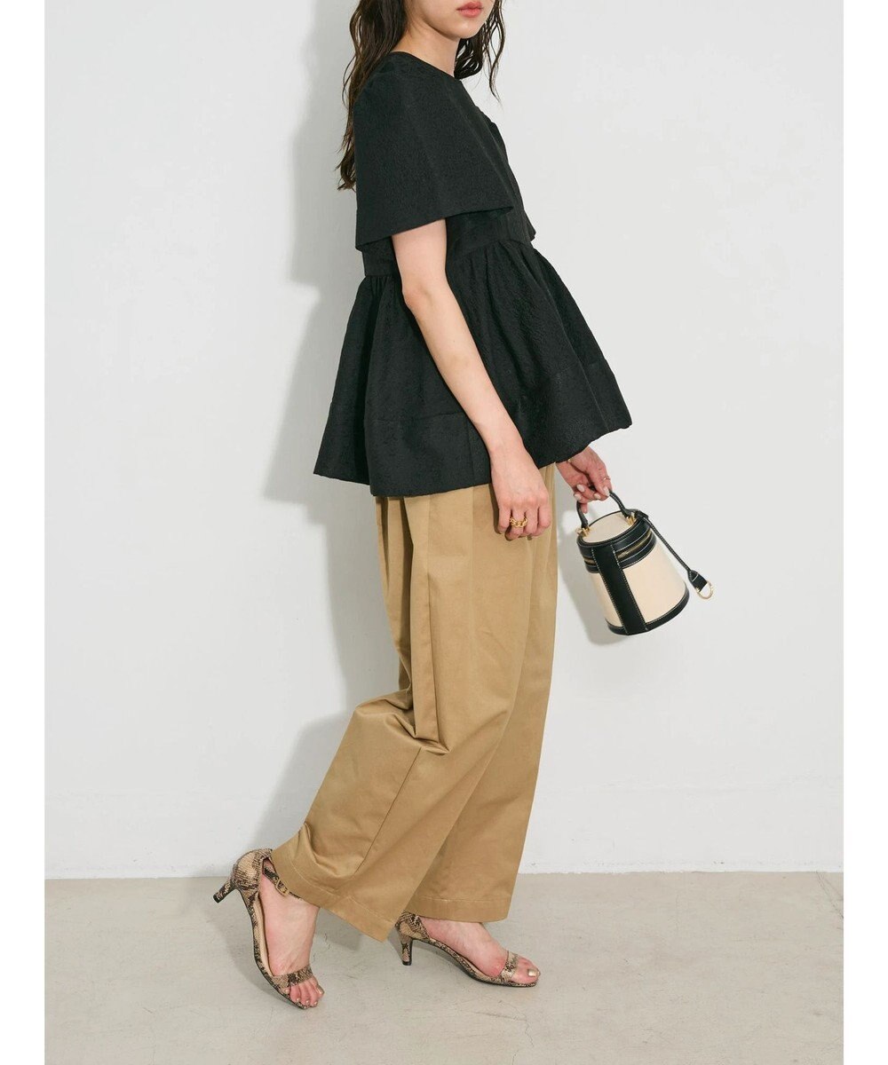 Green Parks パフスリーブジャガードペプラムブラウス 