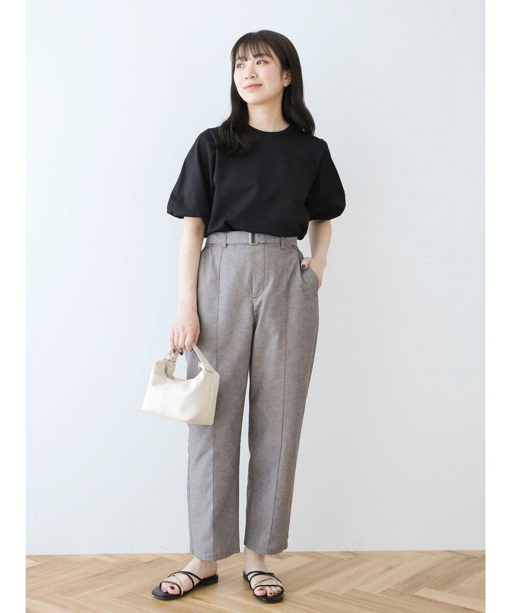 Green Parks 綿麻混バックルベルト付テーパードパンツ 