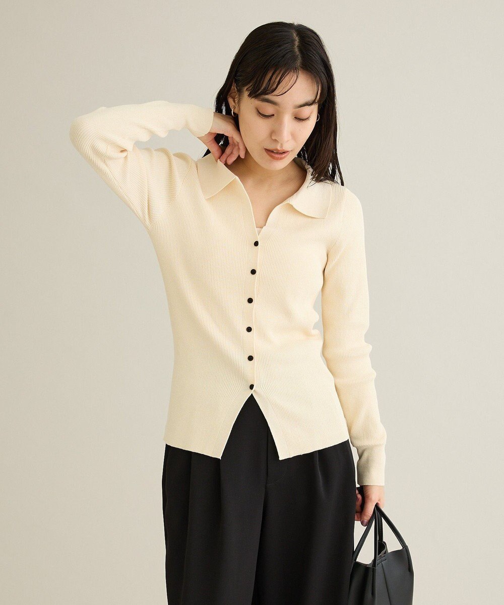 CRAFT STANDARD BOUTIQUE 襟付きコンパクトリブニットカーディガン 
