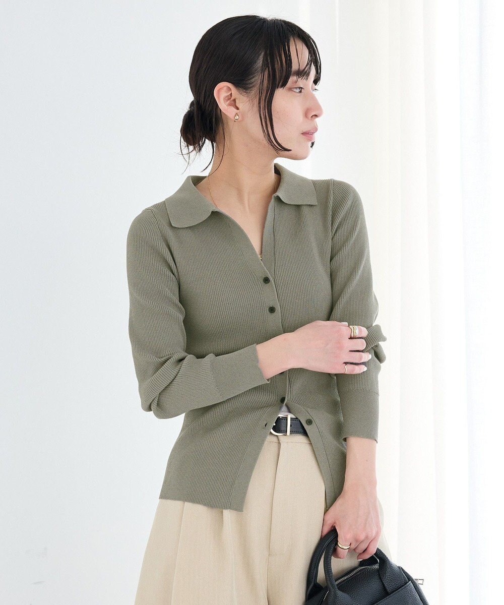CRAFT STANDARD BOUTIQUE 襟付きコンパクトリブニットカーディガン 